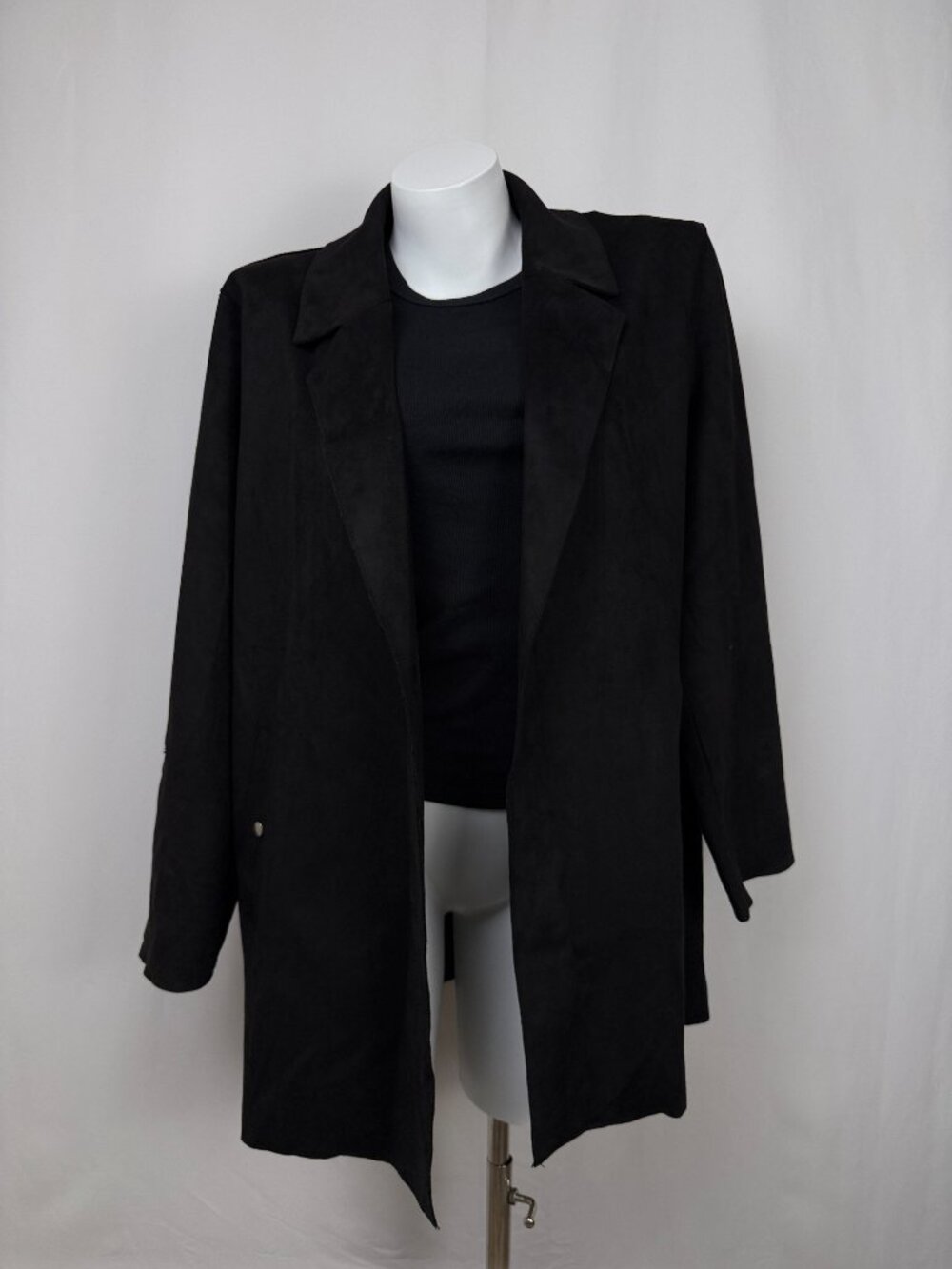 Pull&Bear Womens Faux Suede Texture Coat Black Roll Tab Sleeve Jacket Large L